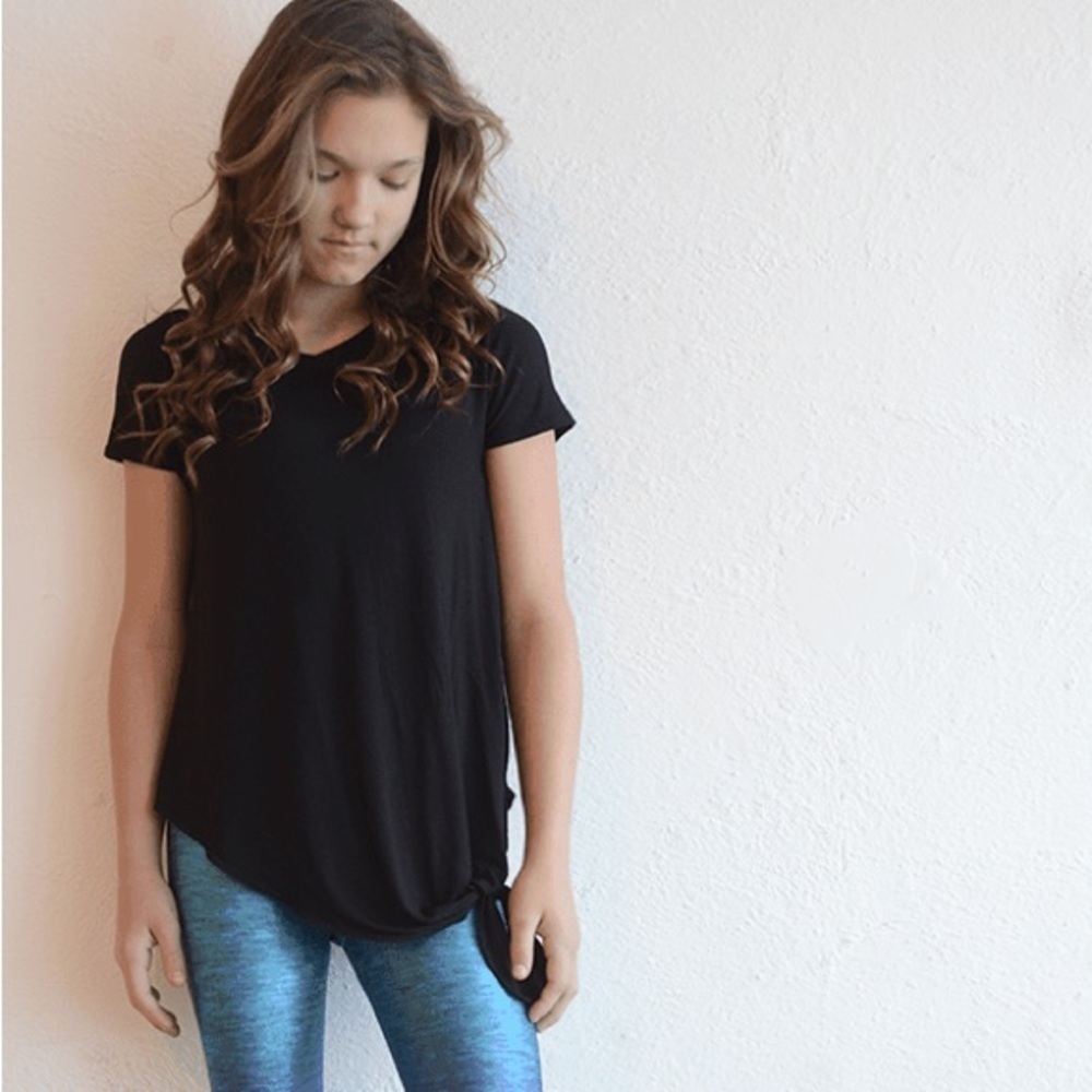 NWOT Zara Terez Black Front Knot Top YL | Super Soft Rayon Blend